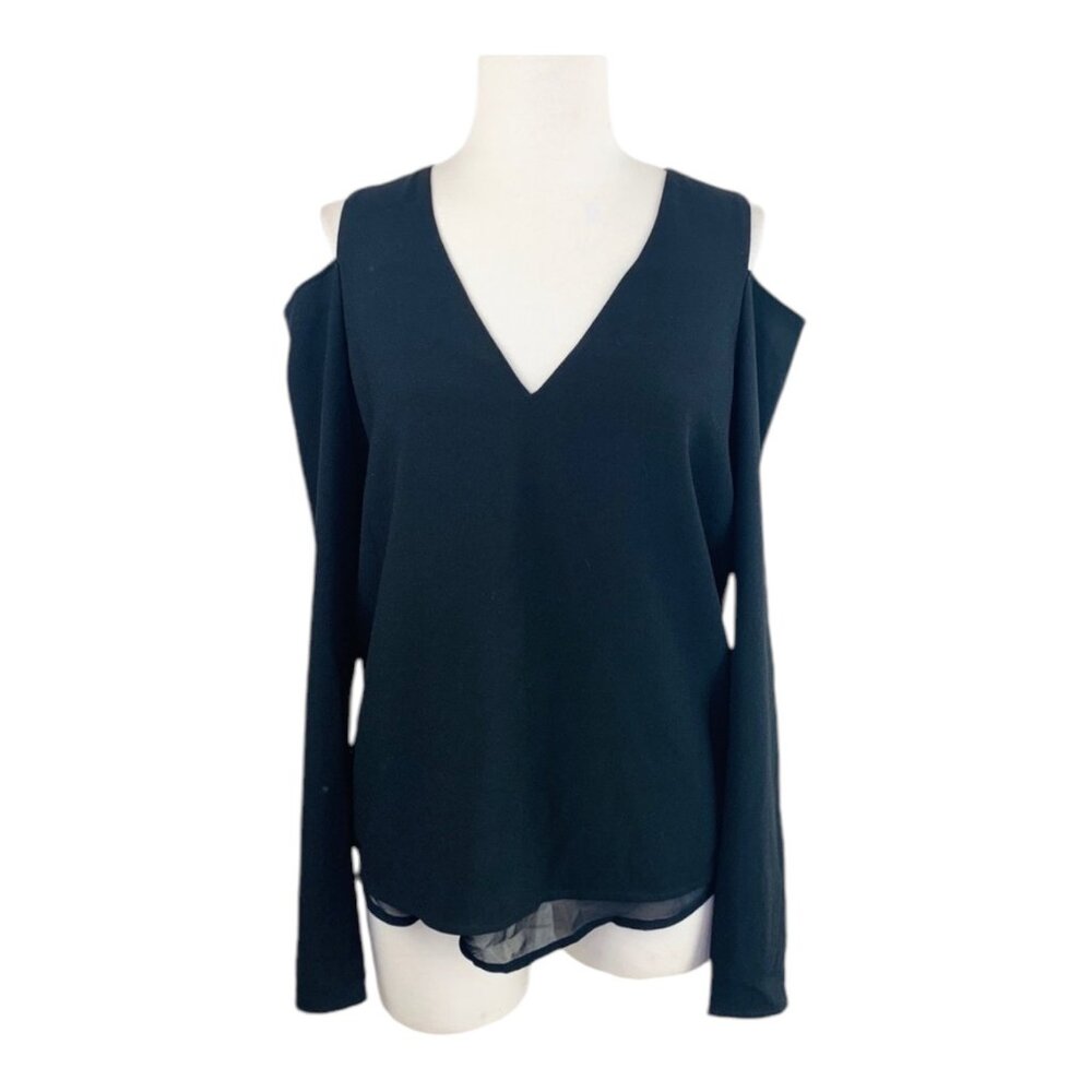 Cooper & Ella Black Cold Shoulder V-Neck Blouse Womens Size S - Picture 3 of 8